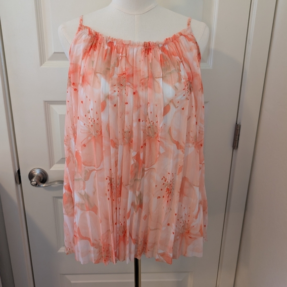 Worthington Tops - WORTHINGTON Pleated Blouse Sleeveless Flowy Orange and Cream Size Medium